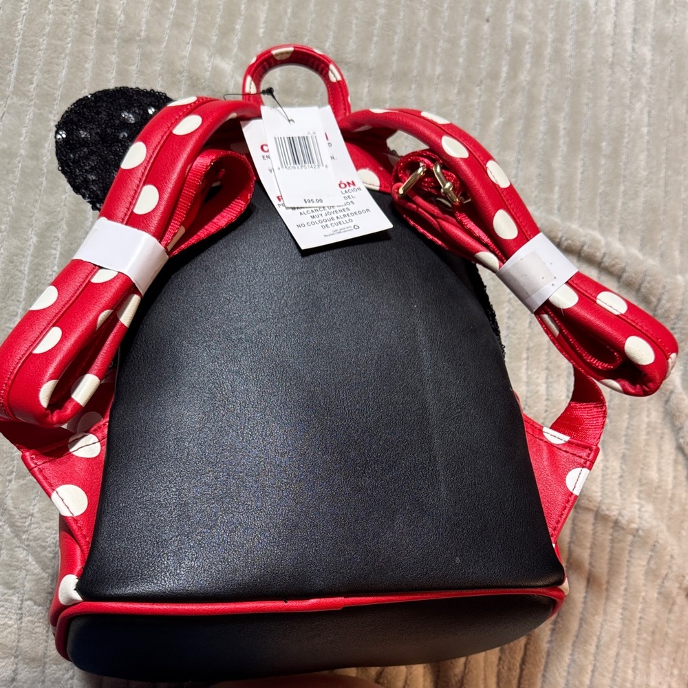 Loungefly Disney Red and White Polka Dot Kids Backpack - Picture 3 of 4